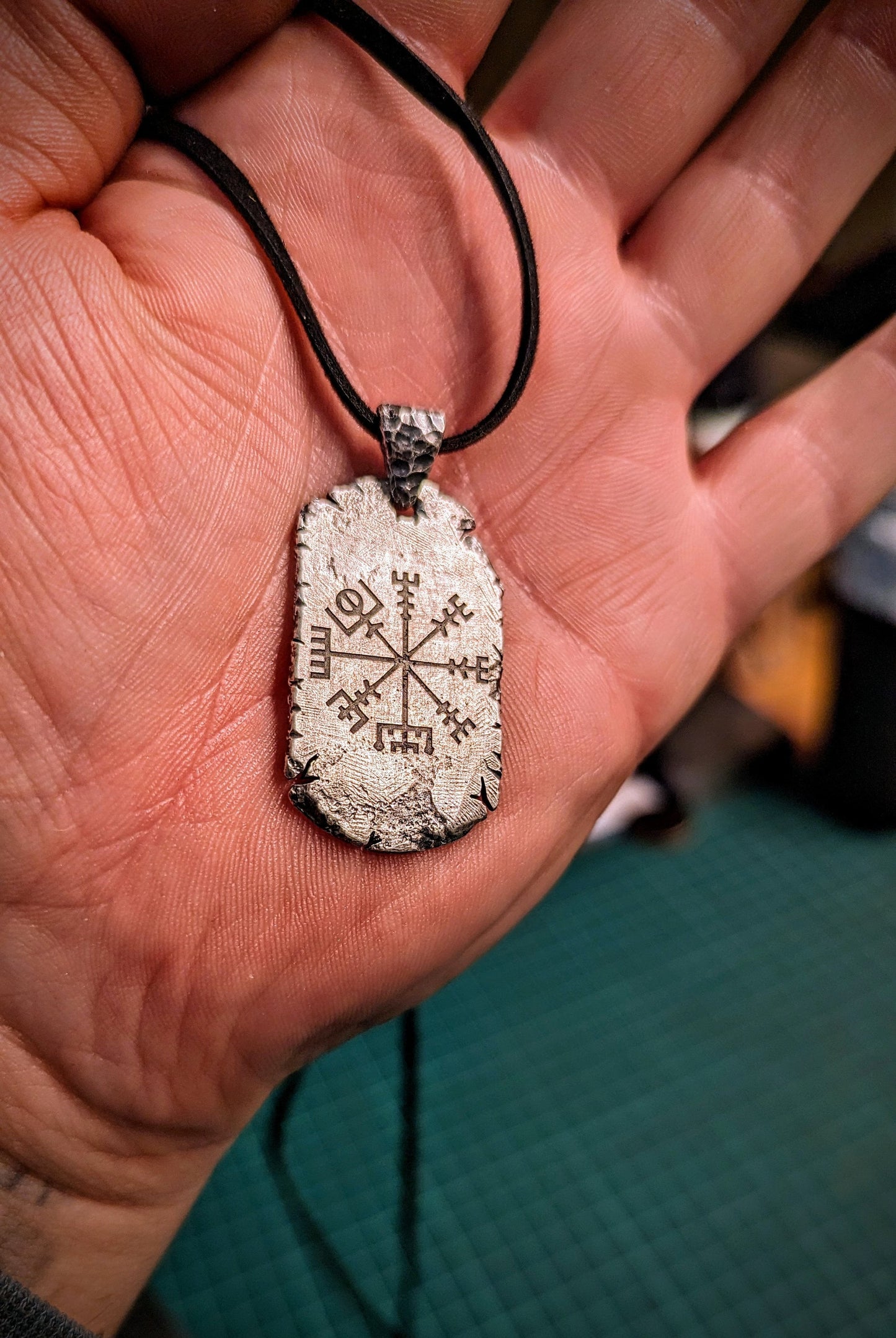 Viking Compass, Vegvisir, Sterling Silver dog tag style pendant.