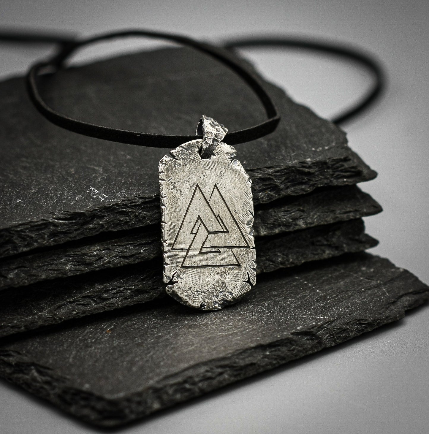 Valknut Silver necklace,Viking dog tag pendant