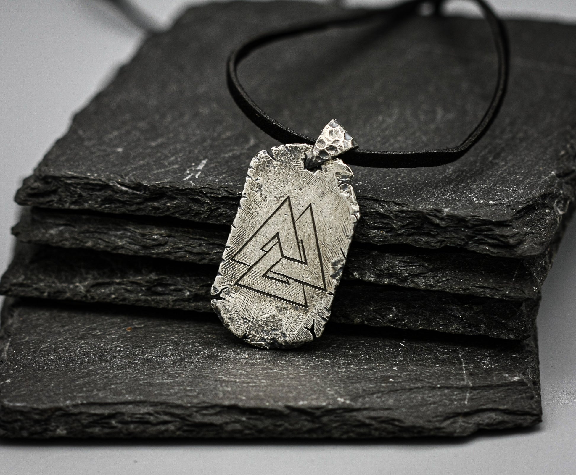 Valknut Silver necklace,Viking dog tag pendant