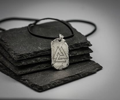 Valknut Silver necklace,Viking dog tag pendant