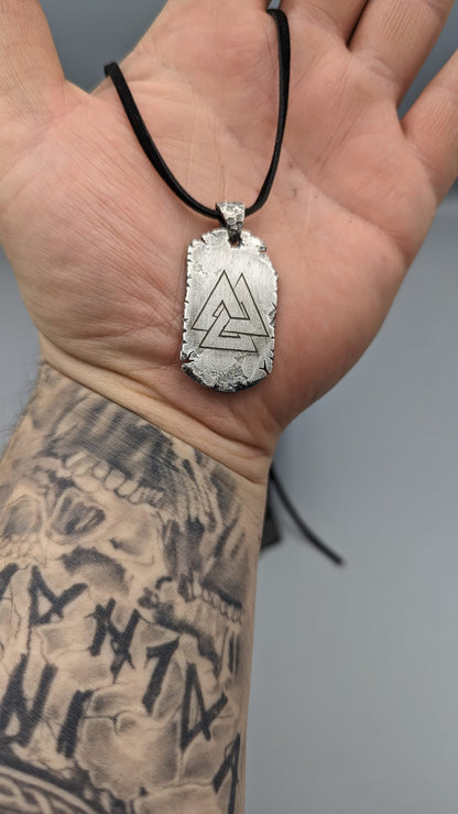 Valknut Silver necklace,Viking dog tag pendant