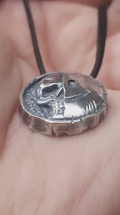 Silver Half Skull Half smile Pendant