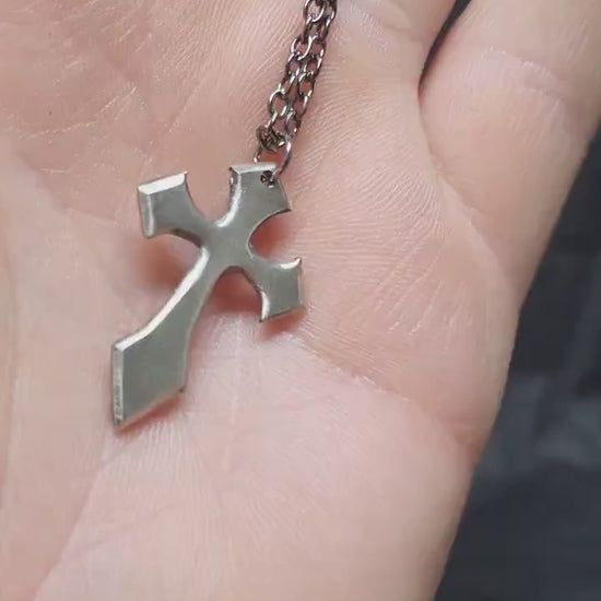 Sterling silver cross pendant, Gothic pendant, necklace