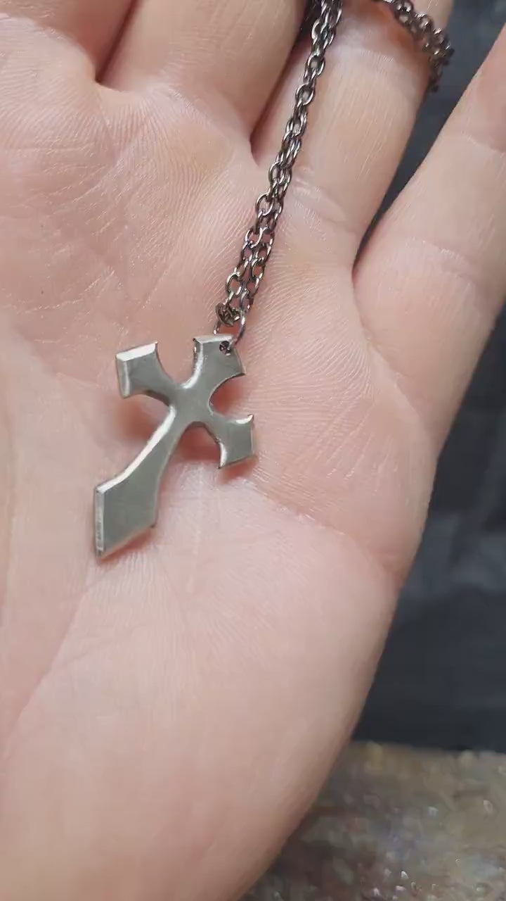 Sterling silver cross pendant, Gothic pendant, necklace