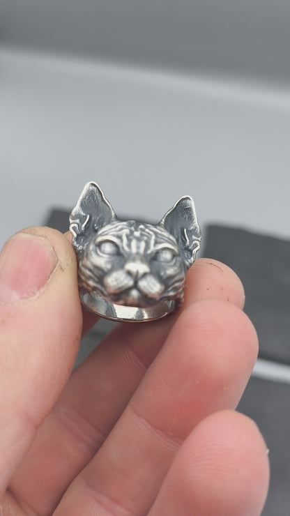 Sterling Silver Sphynx Cat Ring – Unique Handmade Jewelry for Cat Lovers