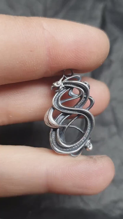 Viking dragon necklace, Silver pendant