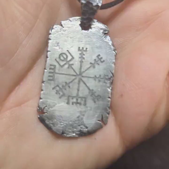 Viking Compass, Vegvisir, Sterling Silver dog tag style pendant.