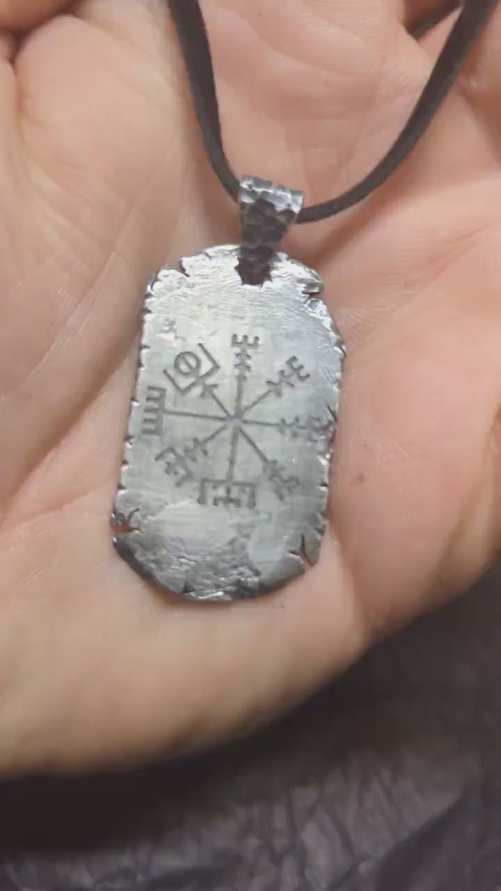 Viking Compass, Vegvisir, Sterling Silver dog tag style pendant.