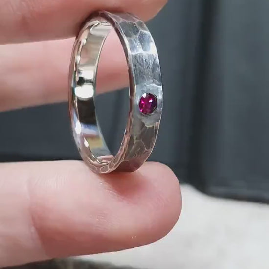 Ruby ring, Sterling silver band, unique engagement ring