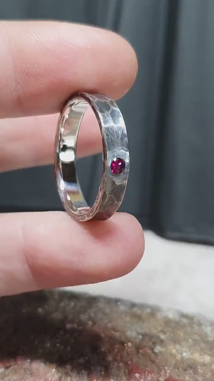 Ruby ring, Sterling silver band, unique engagement ring