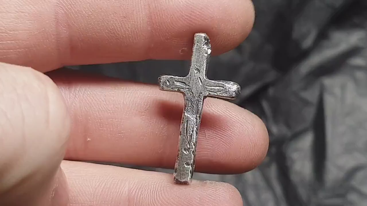 Sterling silver cross, religious pendant, rustic simple cross