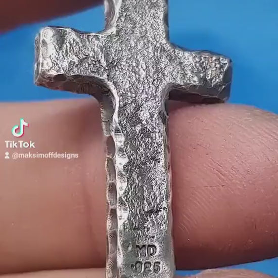 Rustic silver cross, religious pendant, Christian jewellery.