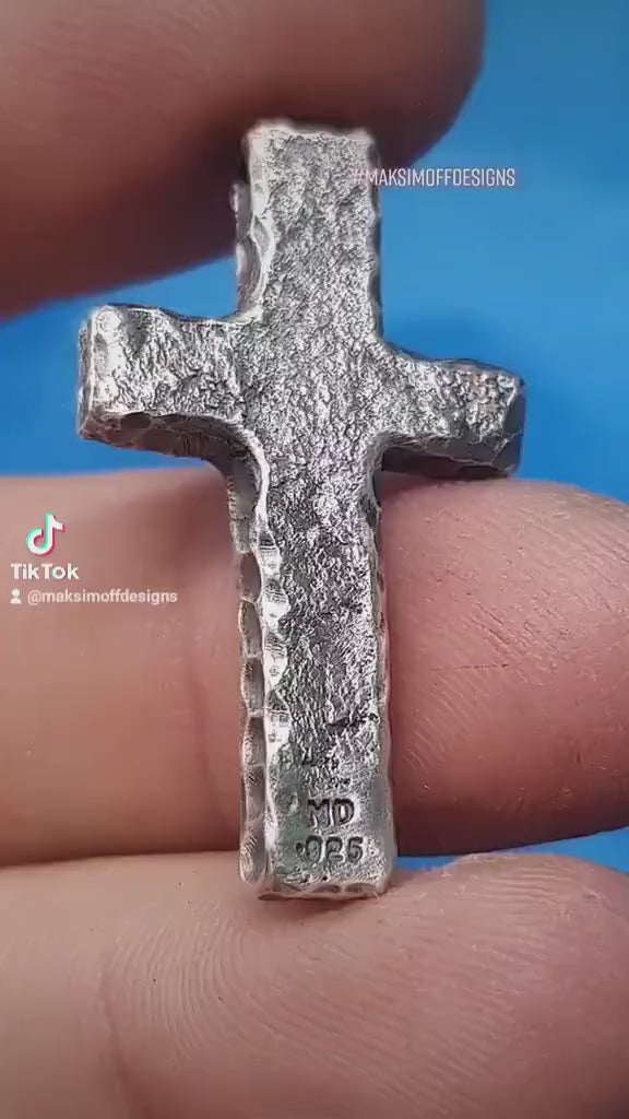 Rustic silver cross, religious pendant, Christian jewellery.