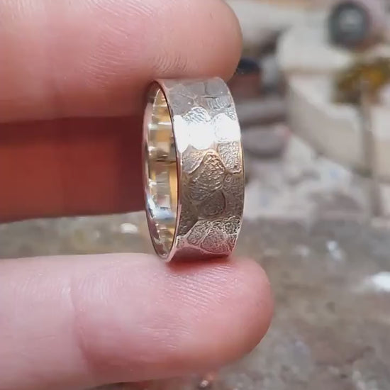 Sterling silver men ring, snake skin band, unique wedding ring