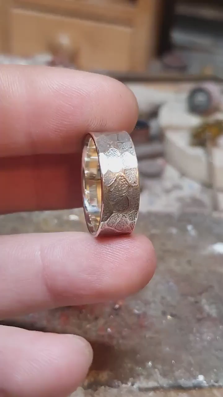 Sterling silver men ring, snake skin band, unique wedding ring