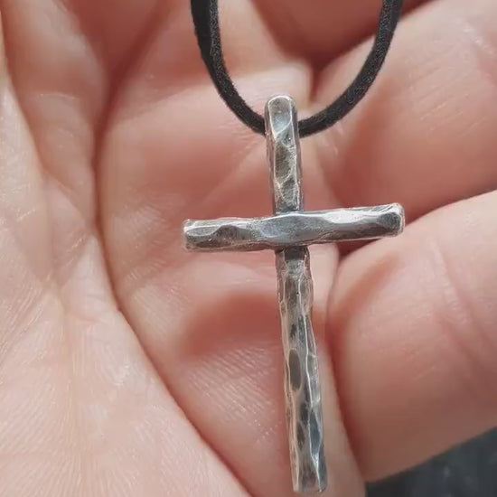 Sterling silver cross, religious pendant, rustic simple cross