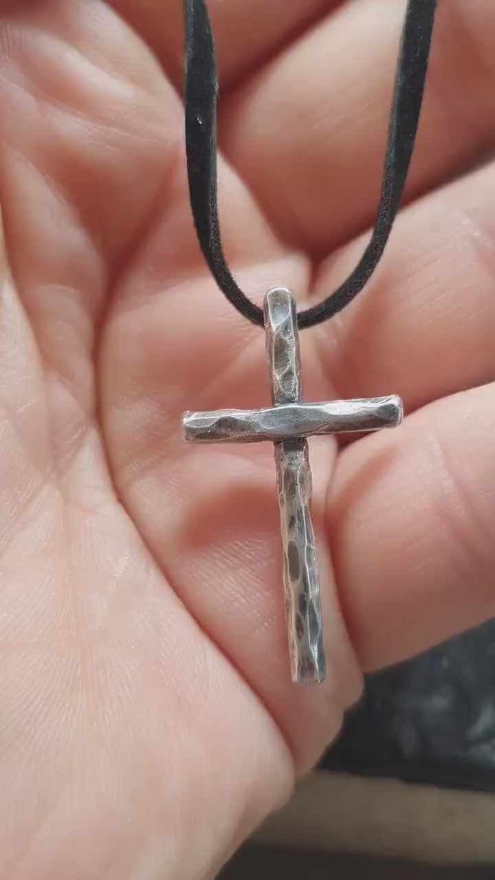 Sterling silver cross, religious pendant, rustic simple cross