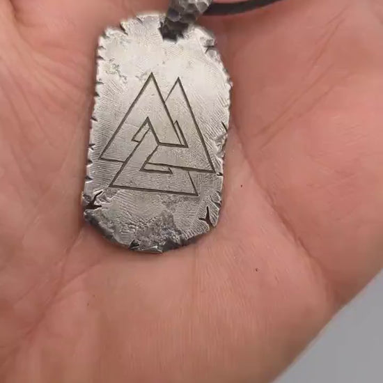 Valknut Silver necklace,Viking dog tag pendant