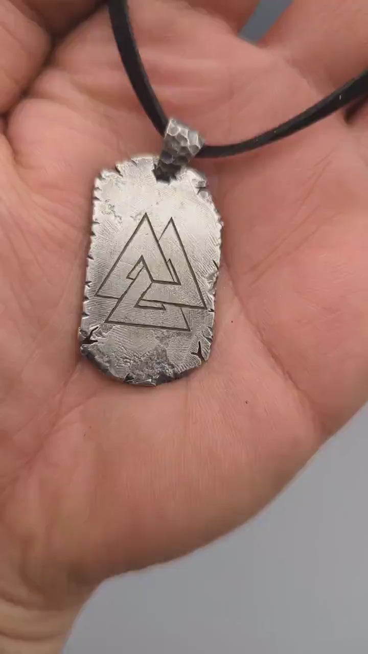 Valknut Silver necklace,Viking dog tag pendant