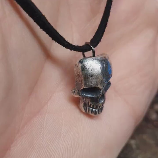 Sterling silver skull pendant, goth skull necklace