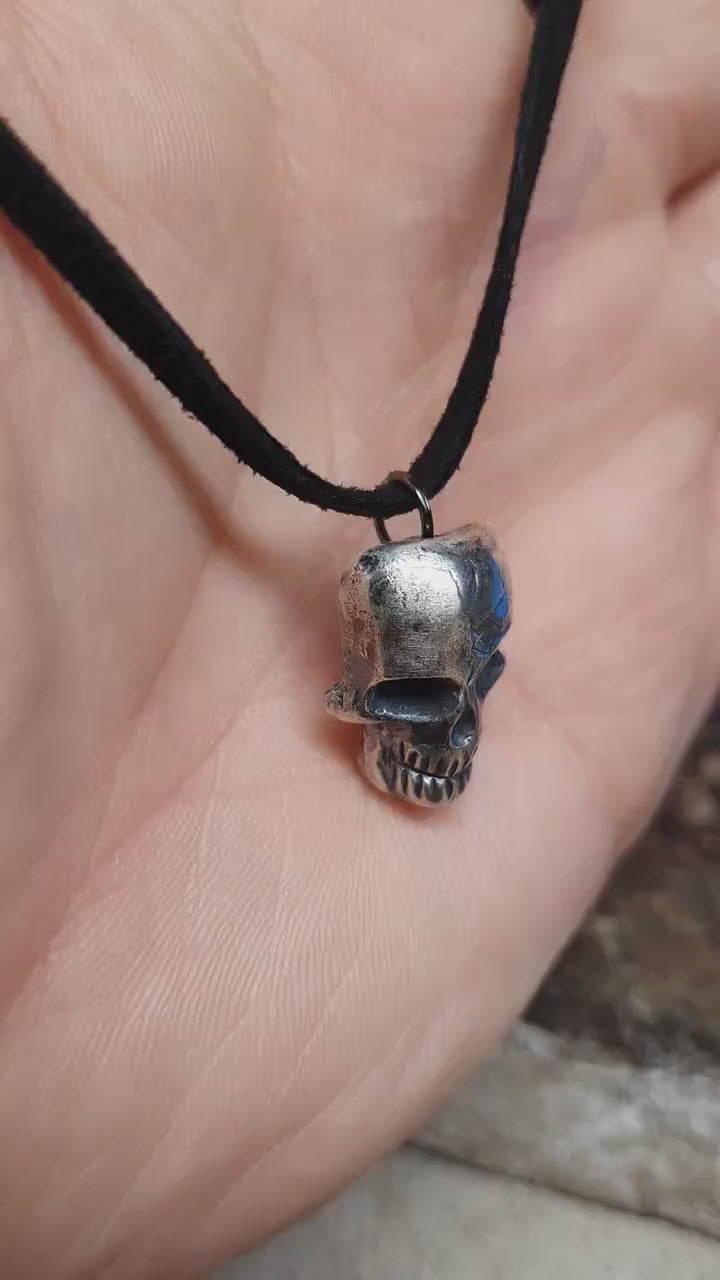 Sterling silver skull pendant, goth skull necklace