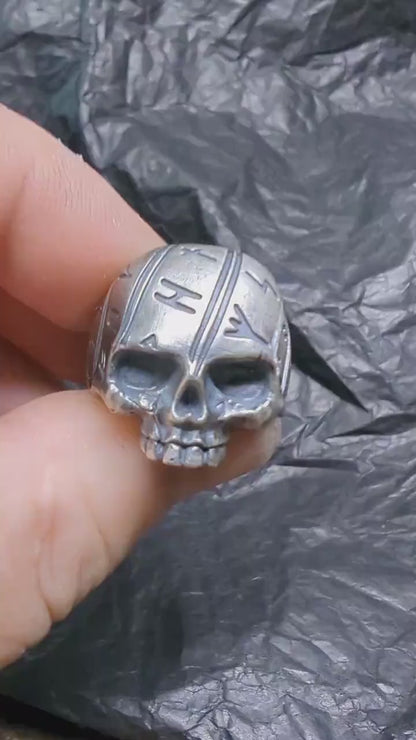 Viking rune skull ring, Sterling silver band, Norse jewellery.