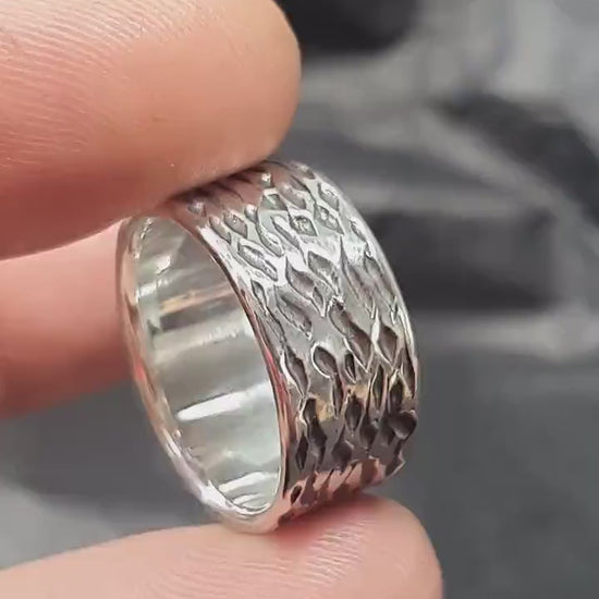 Scratched brutalist band , oxidised silver ring, unique wedding ring