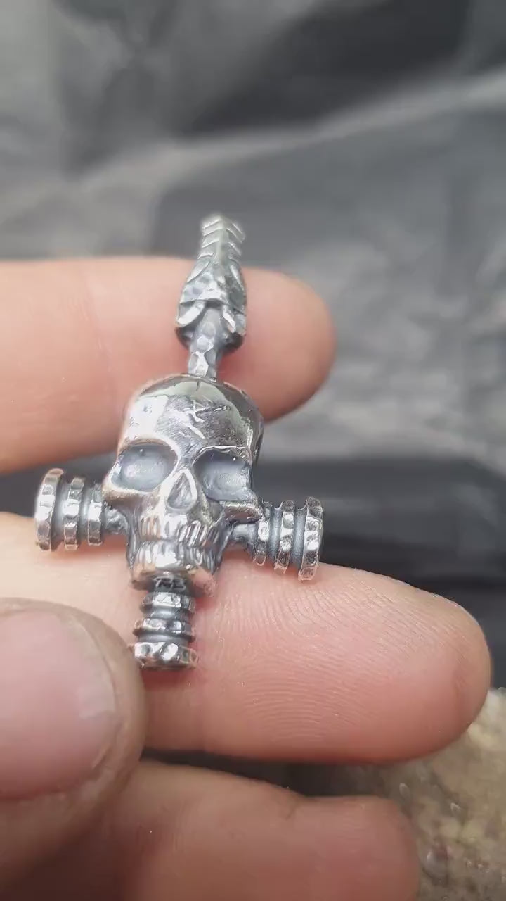 Silver Viking Wolf Cross with scull, Pendant