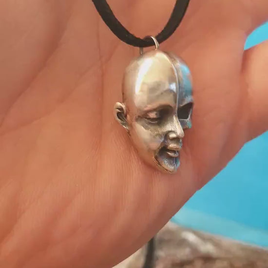 Silver Half Skull Half Face Pendant