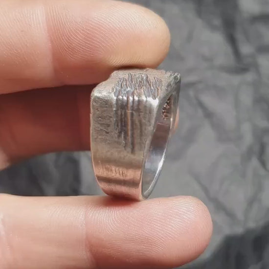 Rough Brutalist  silver signet ring