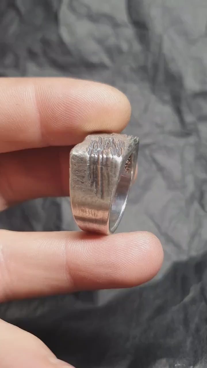 Rough Brutalist  silver signet ring