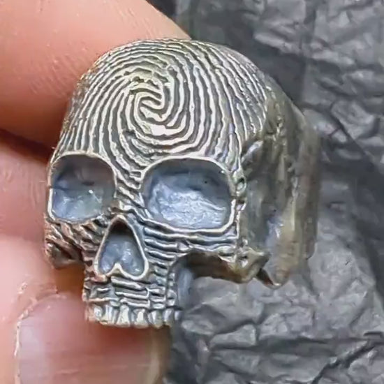 Fingerprint Skull ring, Sterling silver brutalist biker band