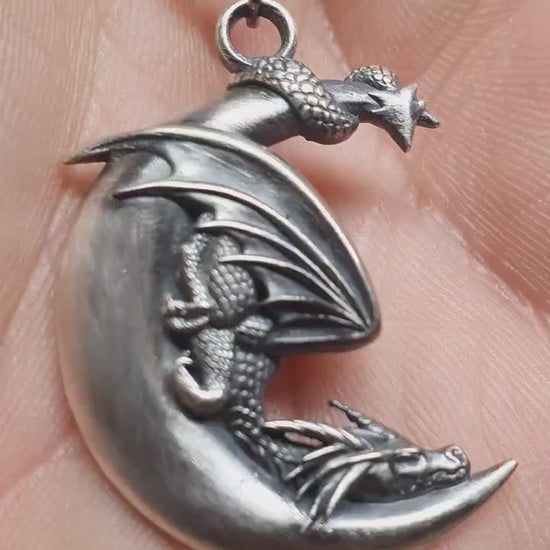 Sterling Silver Moon Dragon Pendant