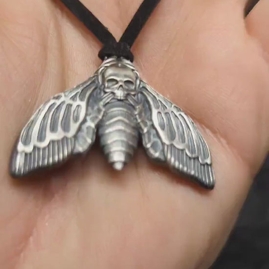 Death's-head hawkmoth pendant, silver moth necklace