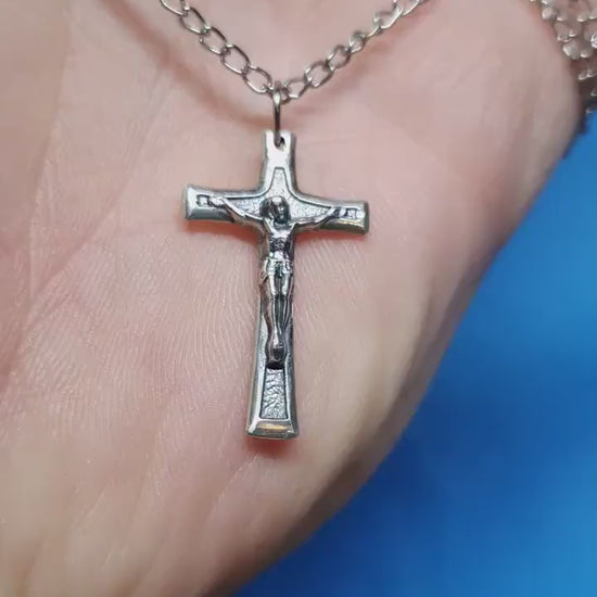 Sterling silver cross, religious Jesus Christ crucifix pendant.