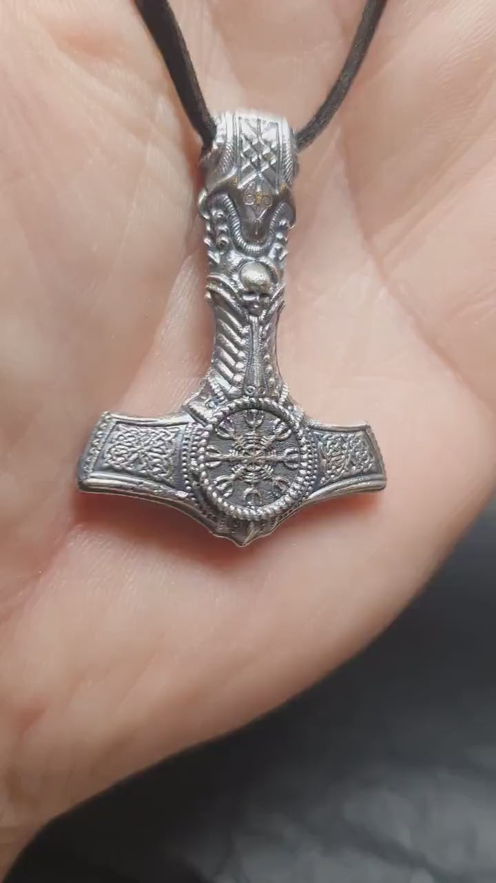 Silver Thor hammer pendant,  Viking  Mjolnir necklace