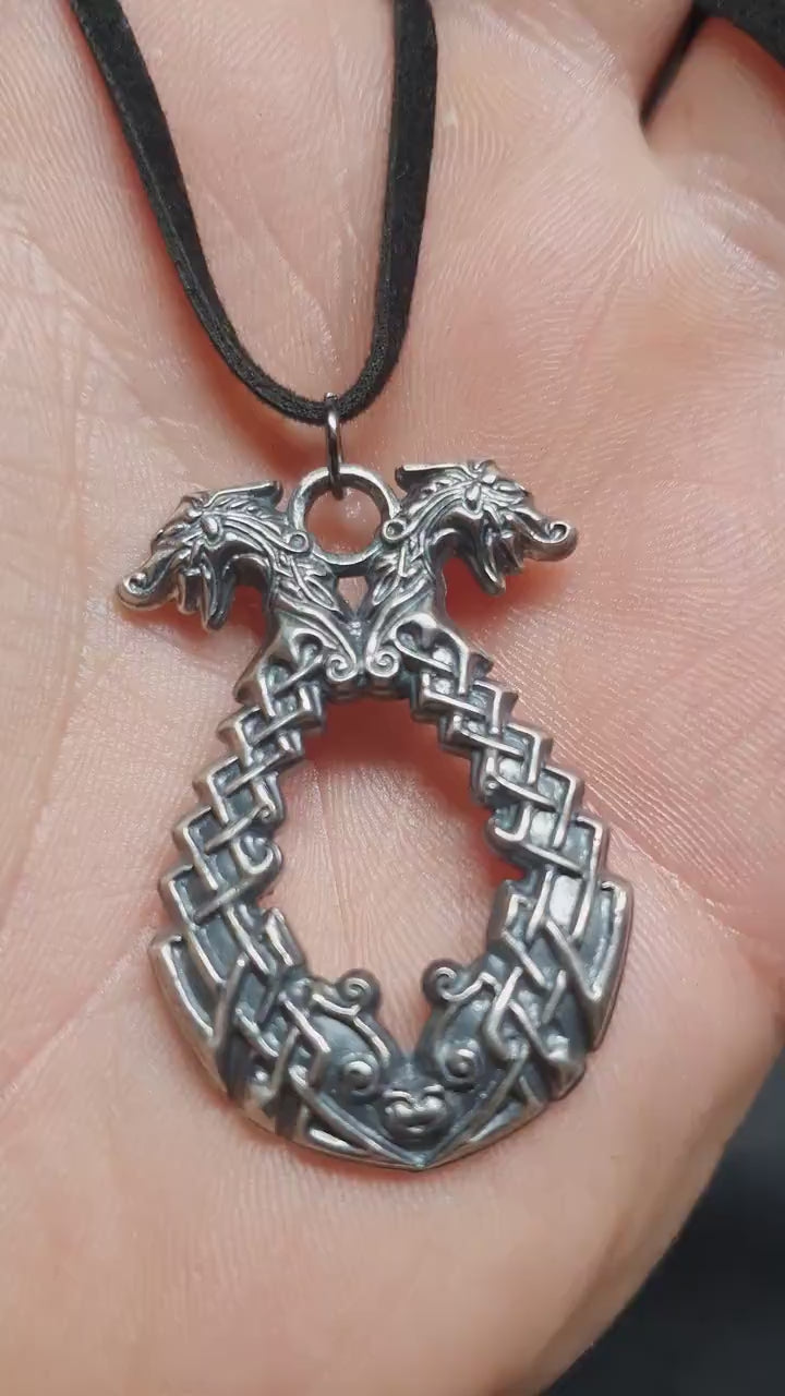 Silver Viking necklace, Dragon Drakkar pendant