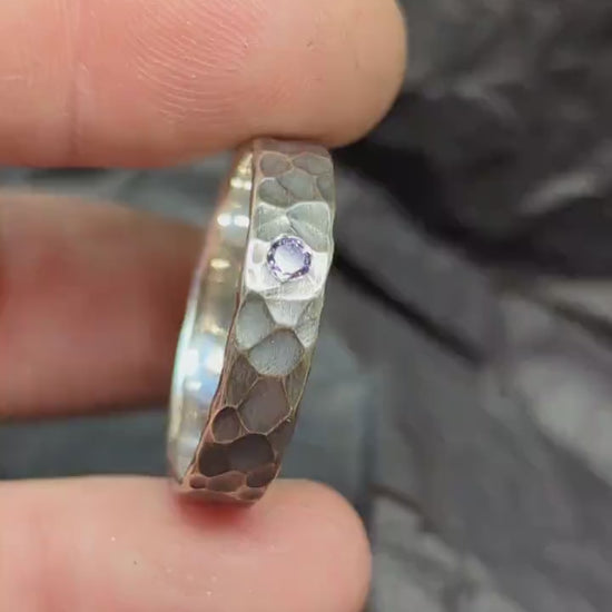 Amethyst band, Sterling silver ring, unique wedding ring