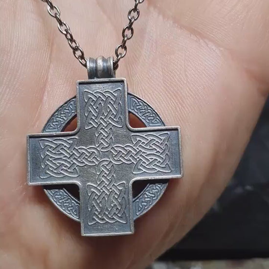 Silver Celtic cross pendant, protective talisman.