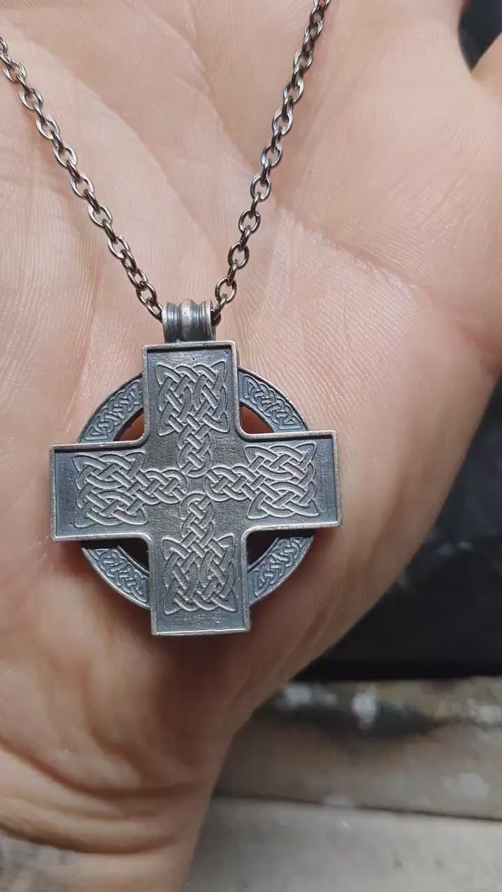 Silver Celtic cross pendant, protective talisman.