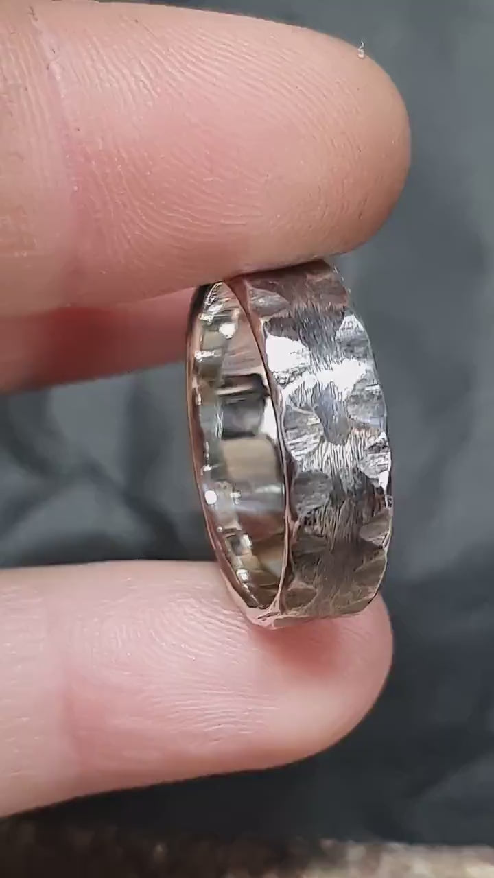 Hammered silver band, oxidised ring for men, unique wedding ring