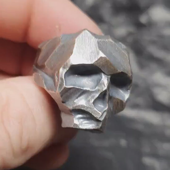 Brutalist Skull ring, Sterling silver scratched band