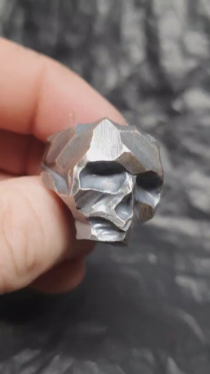 Brutalist Skull ring, Sterling silver scratched band