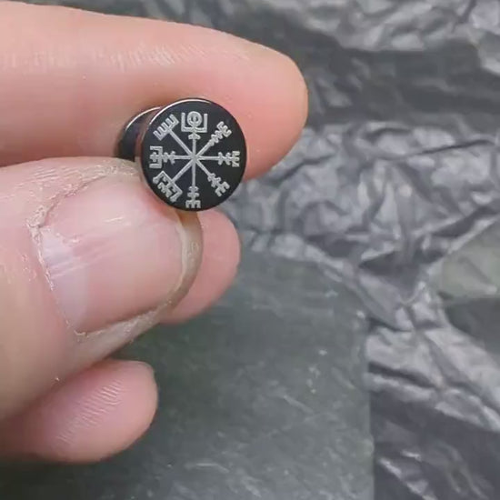 Vegvisir Black Stud earrings, Viking jewellery