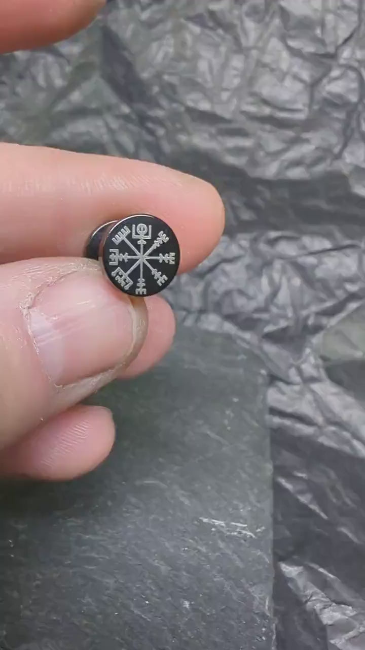 Vegvisir Black Stud earrings, Viking jewellery