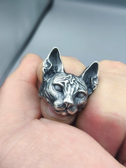 Sterling Silver Sphynx Cat Ring – Unique Handmade Jewelry for Cat Lovers